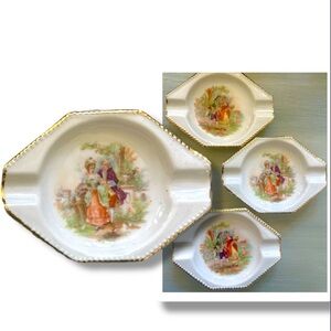 Erphila Bavaria Germany Octagonal Porcelain Gold Trim Ashtray Courting Couple